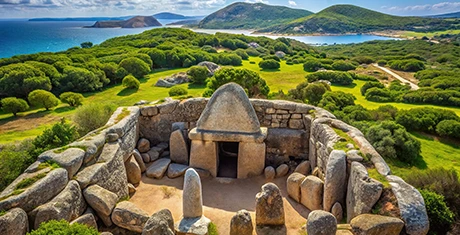 Vue en plongée de la Tombe des Géants à Li Mizzani, Arzachena, Sardaigne